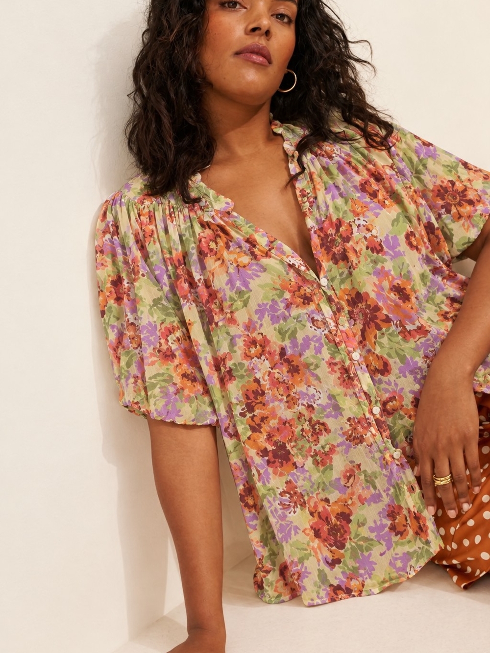 NWT Estela Sheer Printed Blouse: Short-Sleeve Edition by Anthropologie